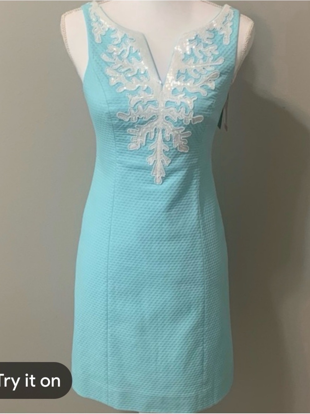 Lilly Pulitzer Aqua Embroidered V-Neck Mini Dress